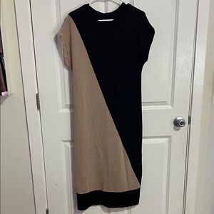 Chic Black and Tan Midi Dress